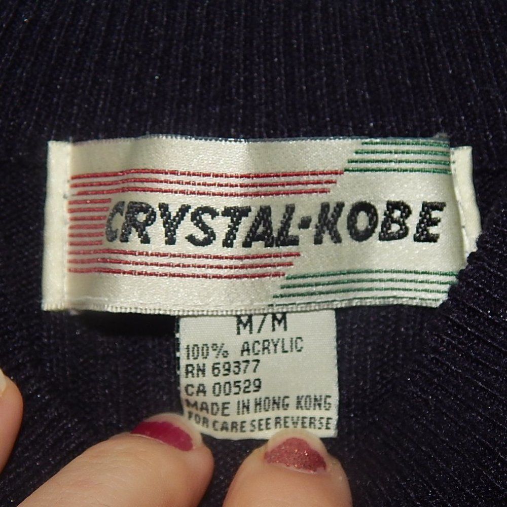 CRYSTAL KOBE women's medium vintage navy blue cable knit mock neck sweater tee - Picture 3 of 8